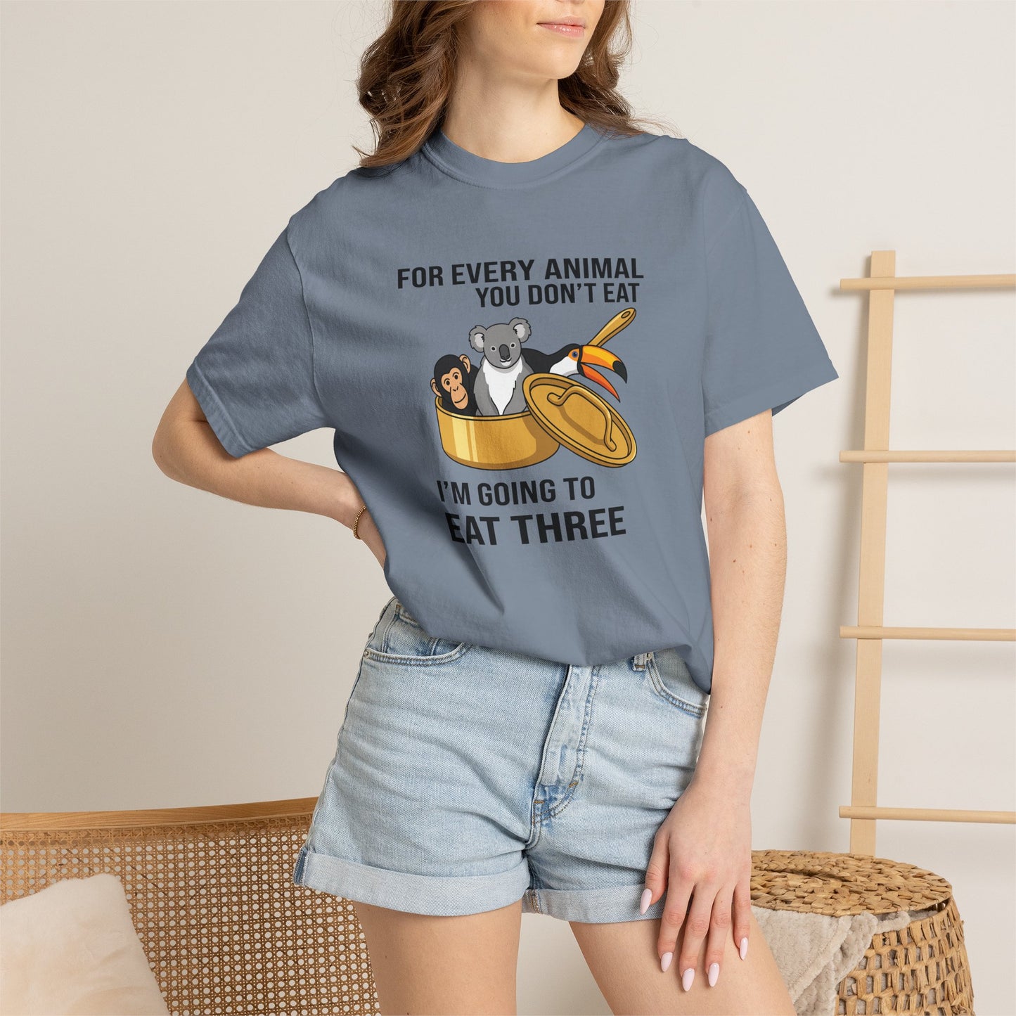 "For Every Animal You Don't Eat I'm Going to Eat Three" Funny Vegan Protest Tee