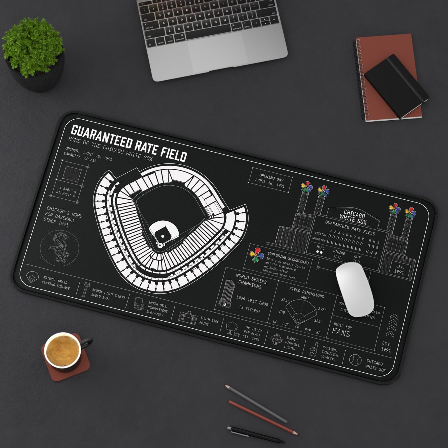Guaranteed Rate Field Stadium Diagram Desk Mat | Baseball Ballpark Blueprint