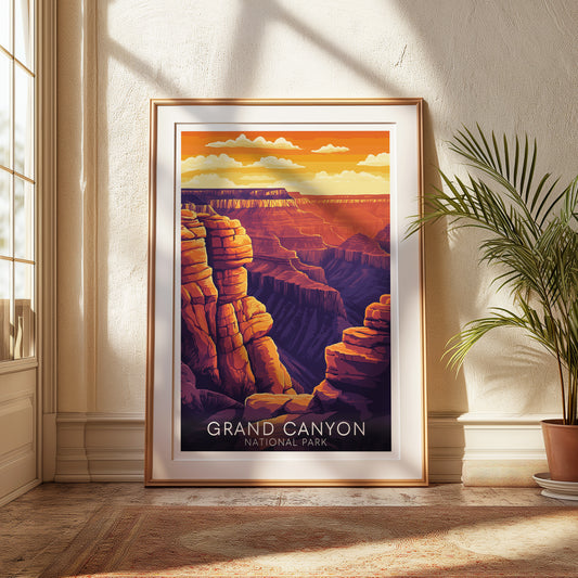 Grand Canyon Sunset Poster — Vintage National Park Wall Art Print for Travel & Desert Decor