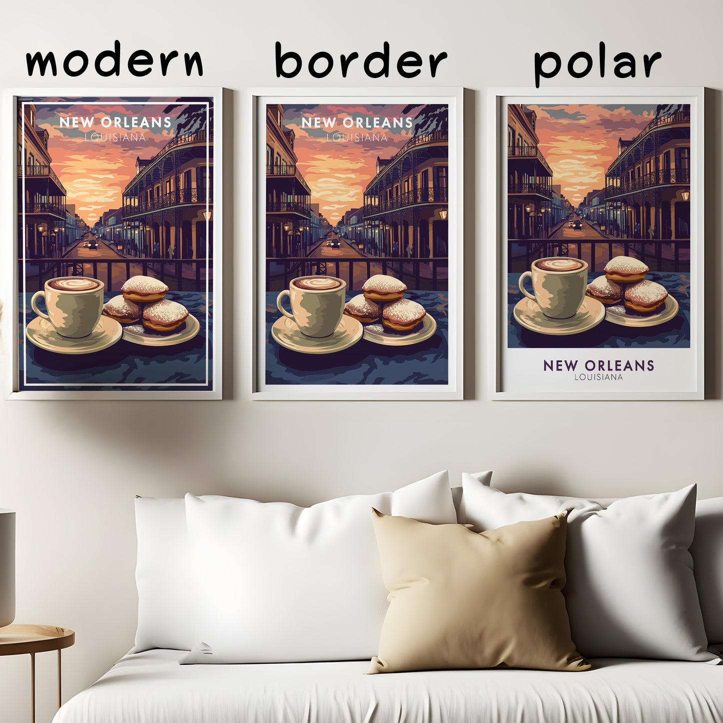 New Orleans Coffee & Beignets Print: French Quarter Vintage Travel Poster