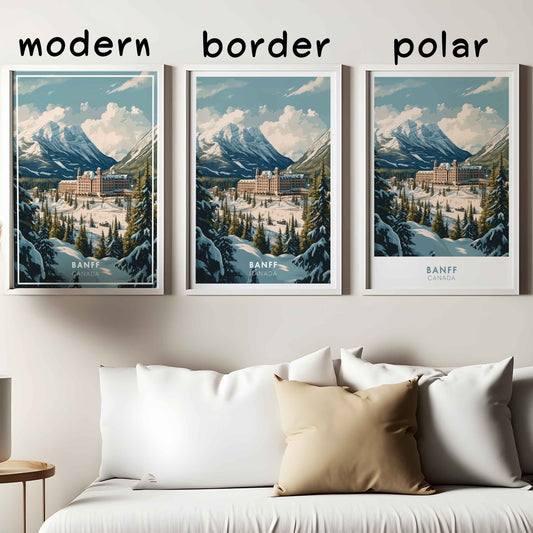 Banff Poster – Canada Travel Wall Art, Rocky Mountain Winter Print, Castle Hotel Decor