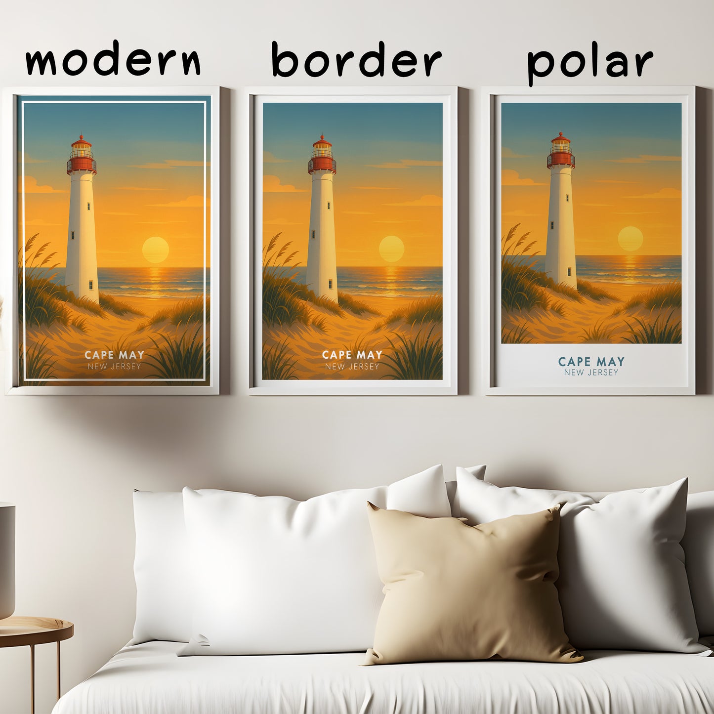 Cape May Lighthouse Poster – New Jersey Coastal Wall Art – Minimalist Travel Print – Beach Sunset Home Decor