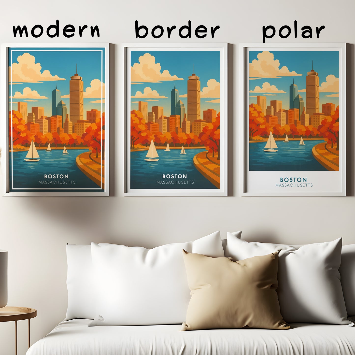 Boston Travel Poster - Sailboats on Charles River - Skyline Art Print