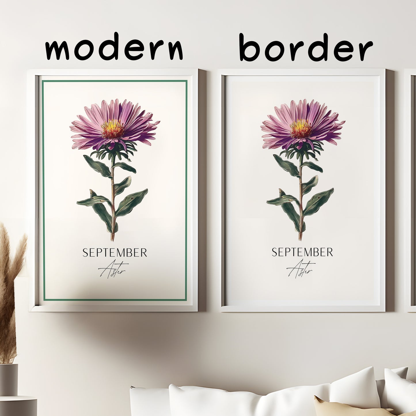September Birth Flower Print – Aster Botanical Wall Art – Vintage Floral Birthday Gift