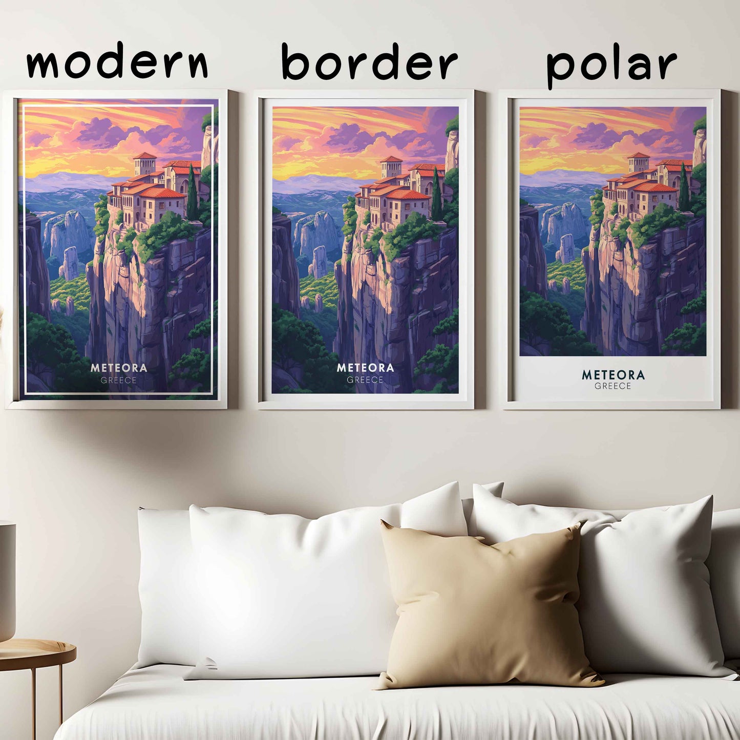 Meteora Greece Poster – Monastery Wall Art, Mountain Travel Print, European Landscape Decor