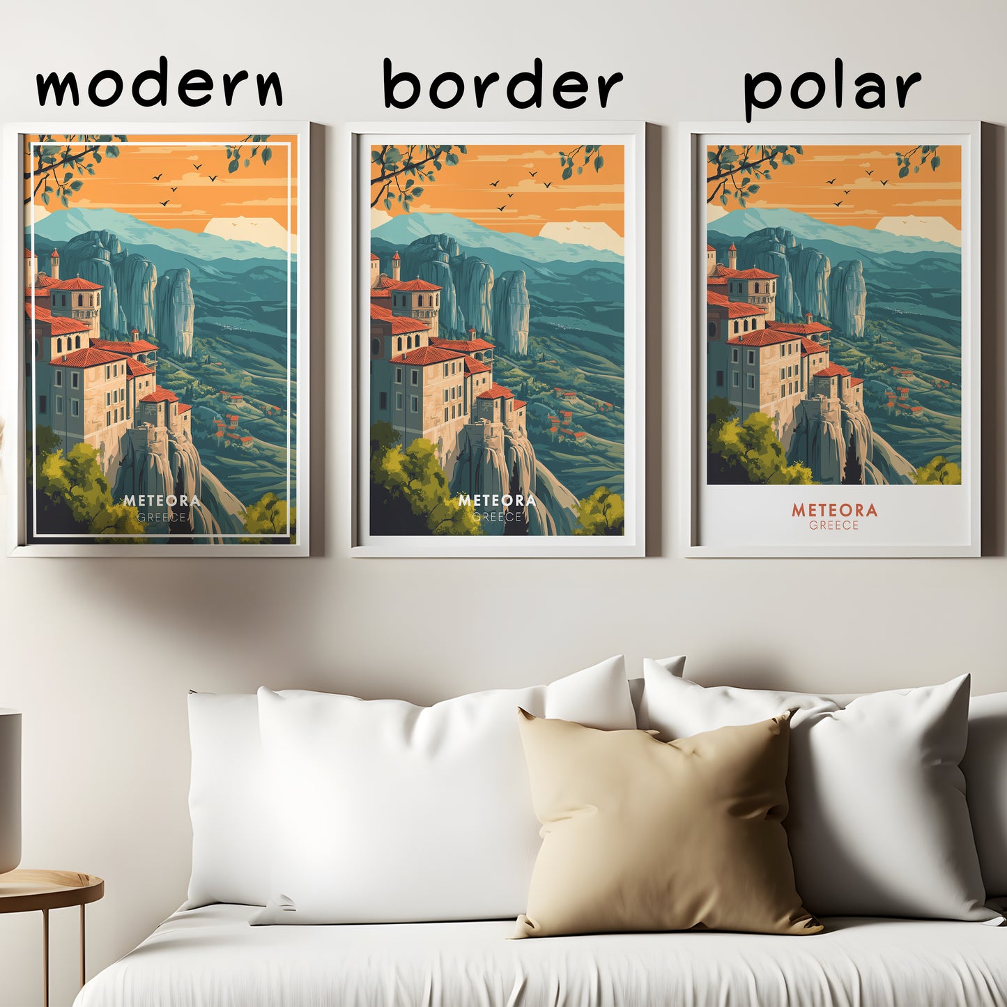 Meteora Greece Travel Poster: Vintage Mountain Art Print