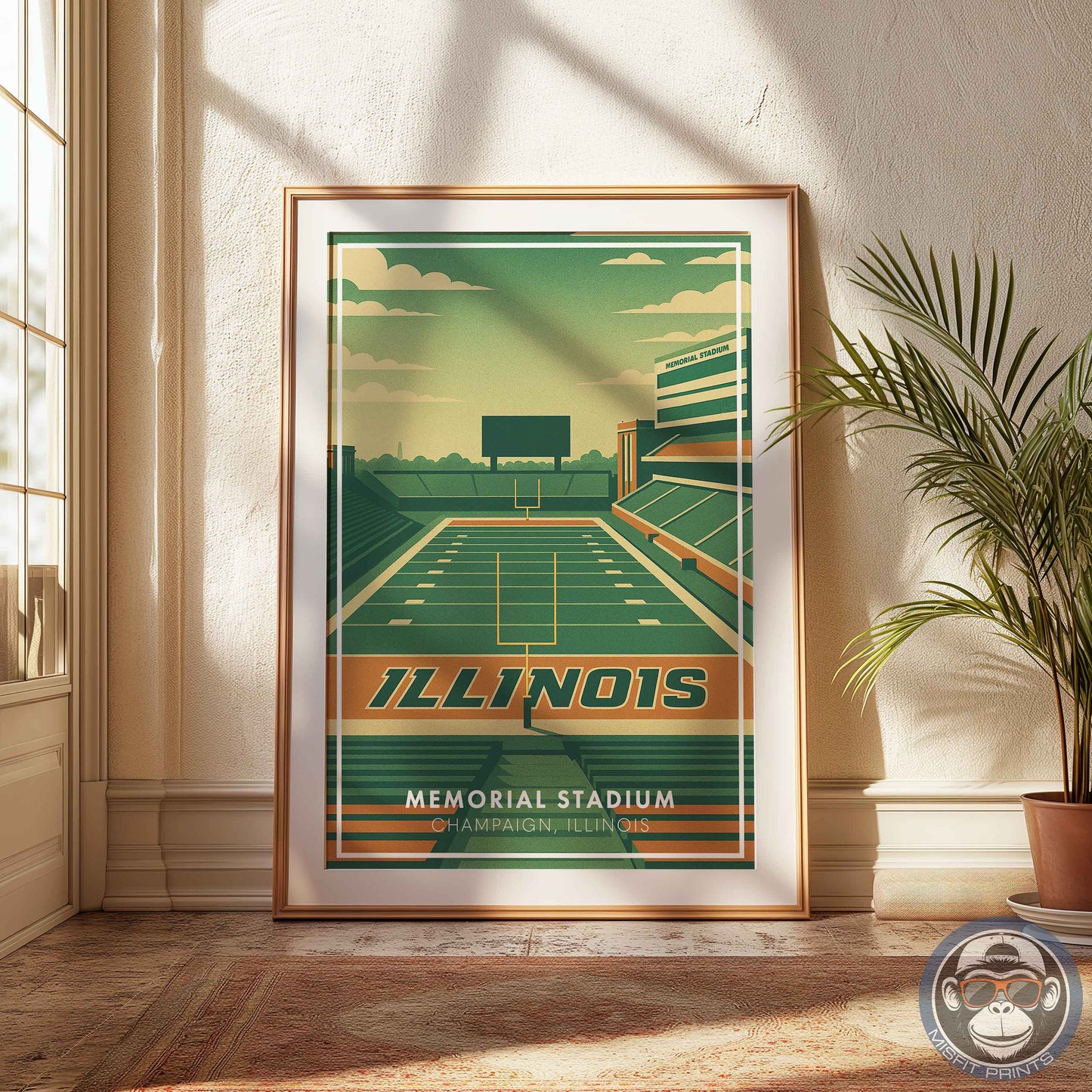 Memorial Stadium Illinois Art Print: Minimalist College Football Poster
