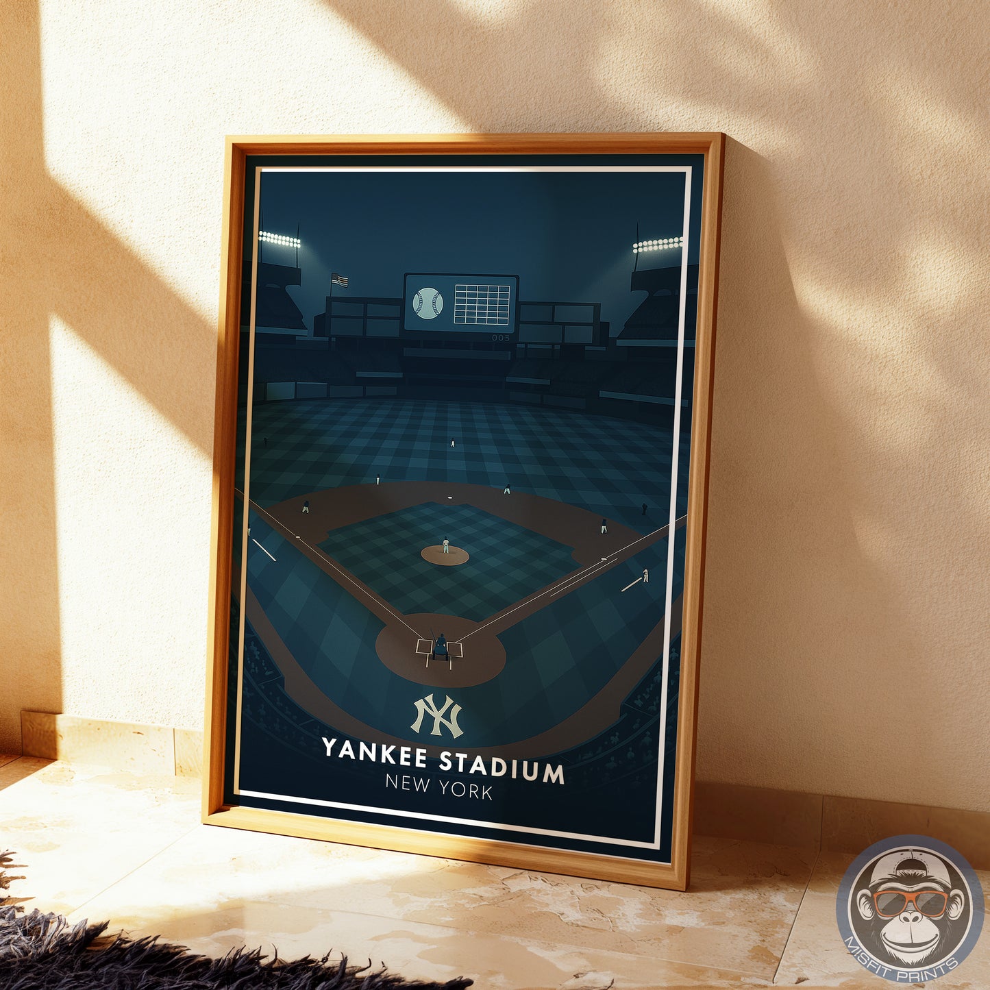New York Night Baseball Poster, Minimalist Stadium Art Print