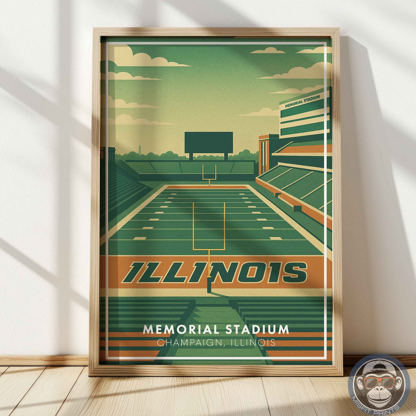 Memorial Stadium Illinois Art Print: Minimalist College Football Poster
