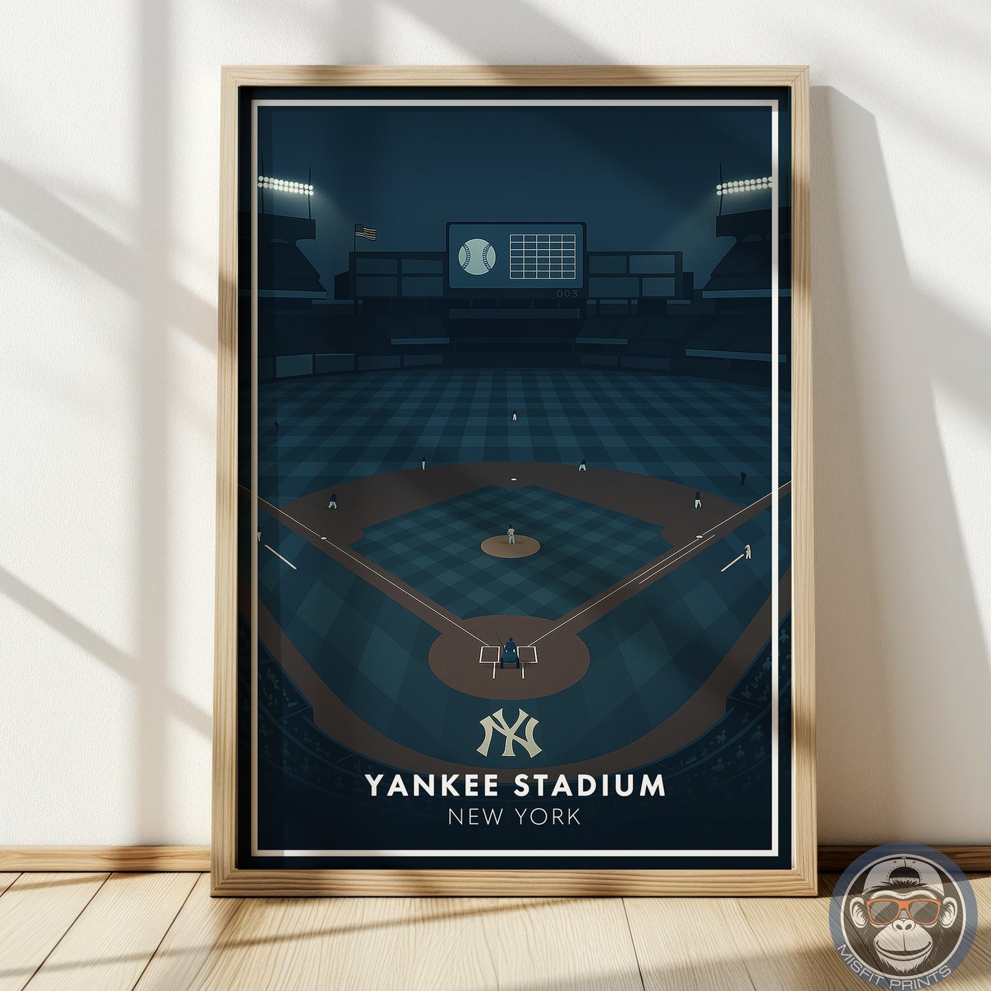 New York Night Baseball Poster, Minimalist Stadium Art Print