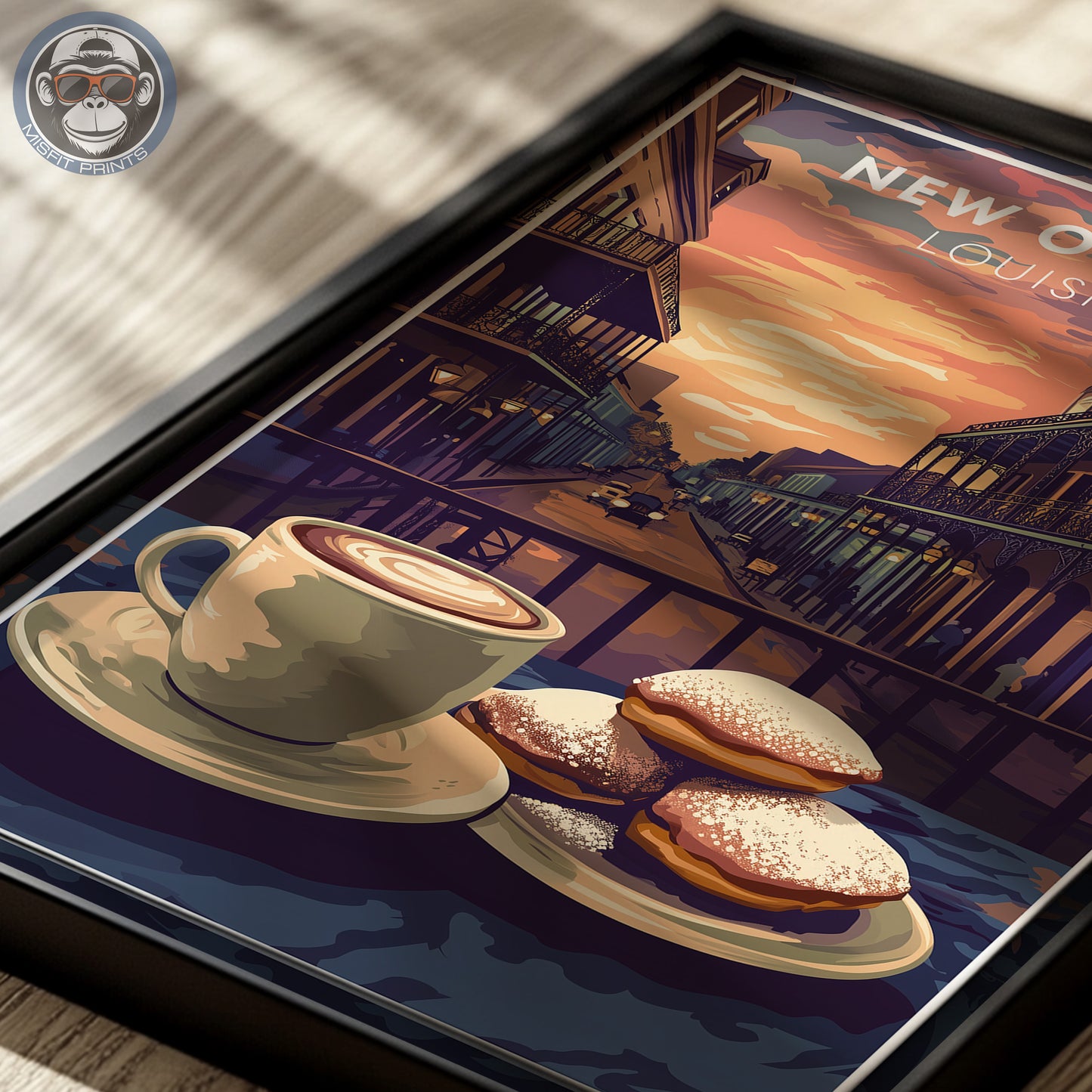 New Orleans Coffee & Beignets Print: French Quarter Vintage Travel Poster