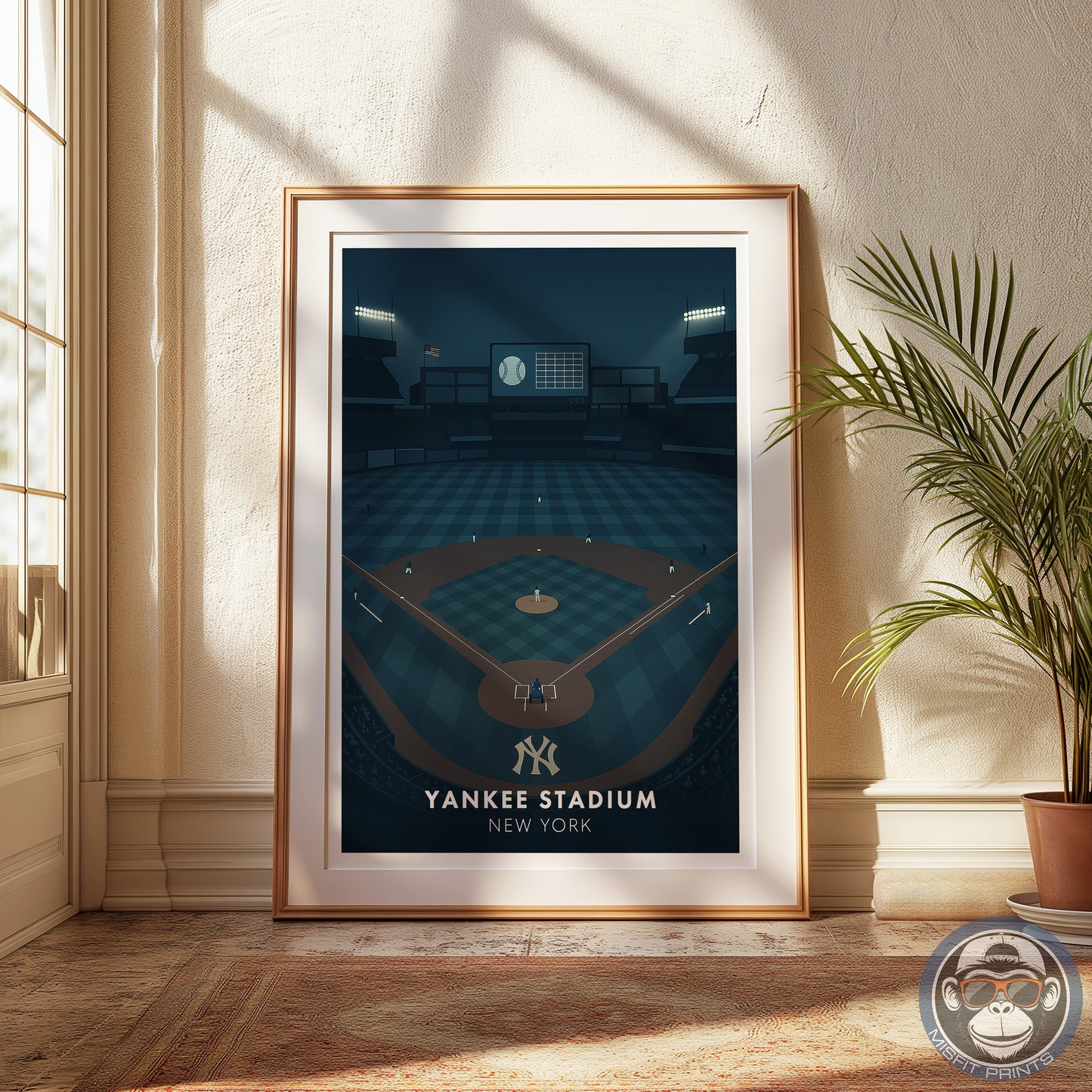 New York Night Baseball Poster, Minimalist Stadium Art Print