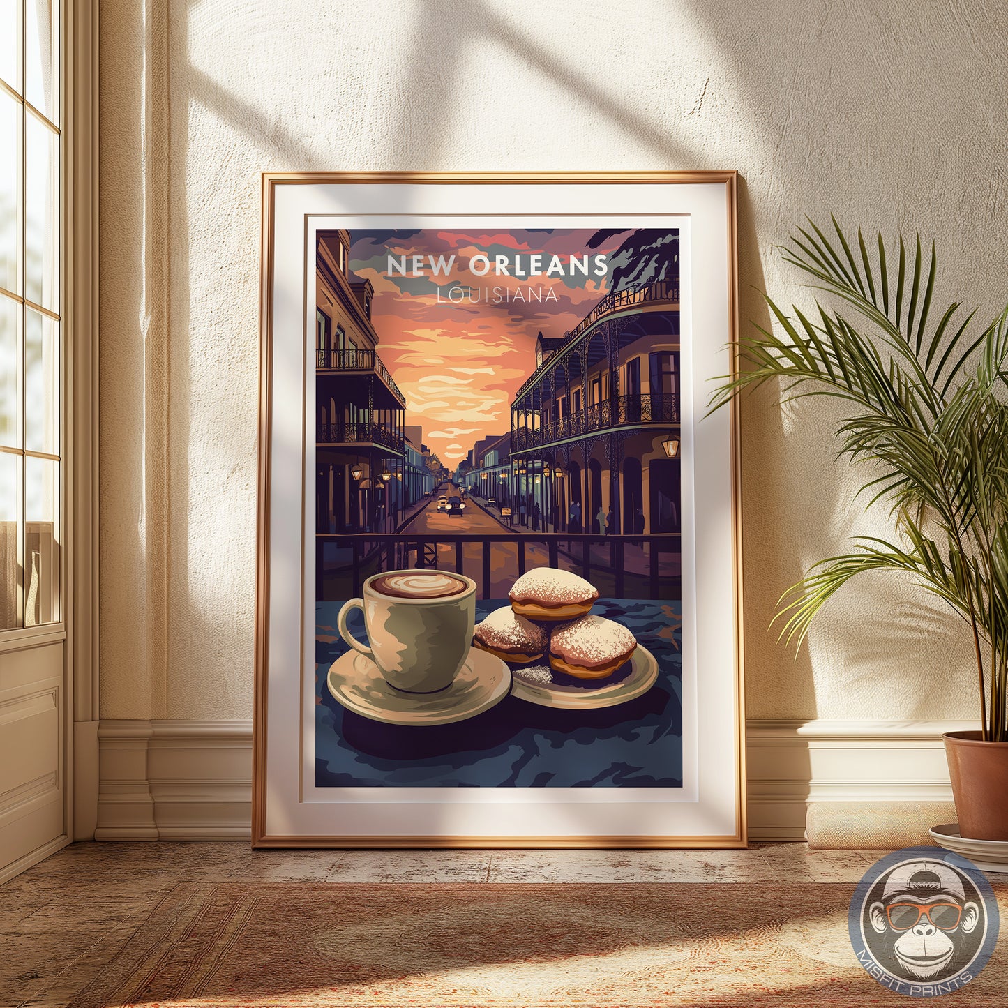 New Orleans Coffee & Beignets Print: French Quarter Vintage Travel Poster