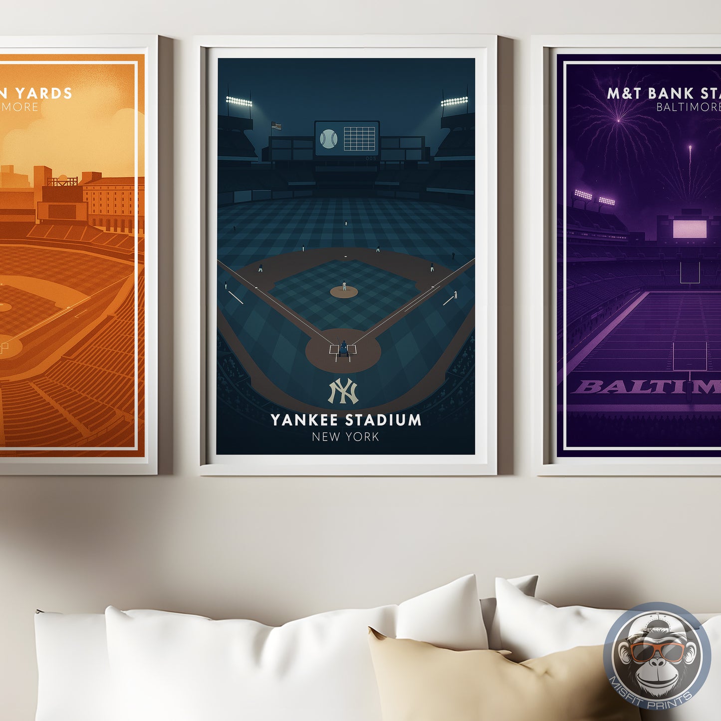 New York Night Baseball Poster, Minimalist Stadium Art Print