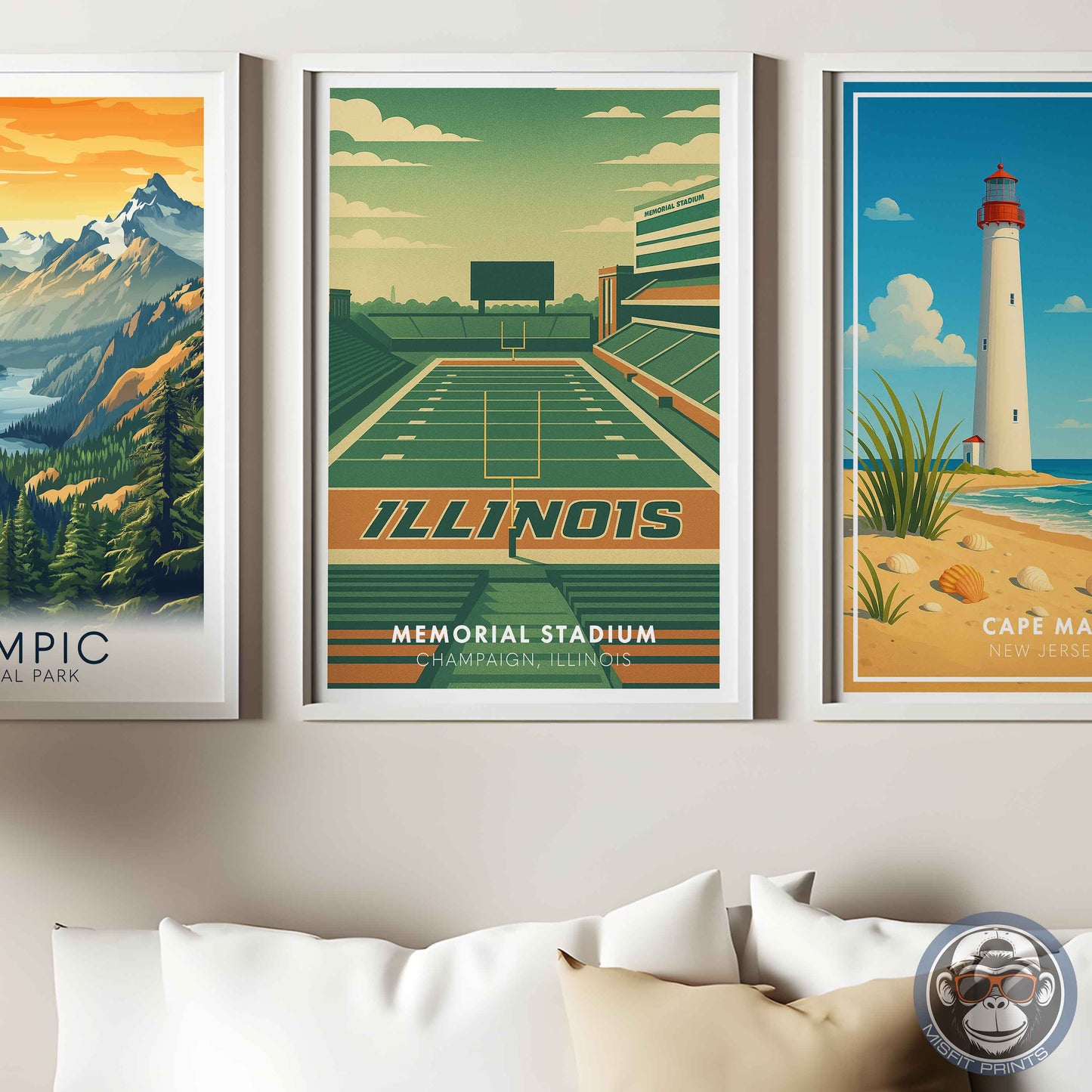 Memorial Stadium Illinois Art Print: Minimalist College Football Poster