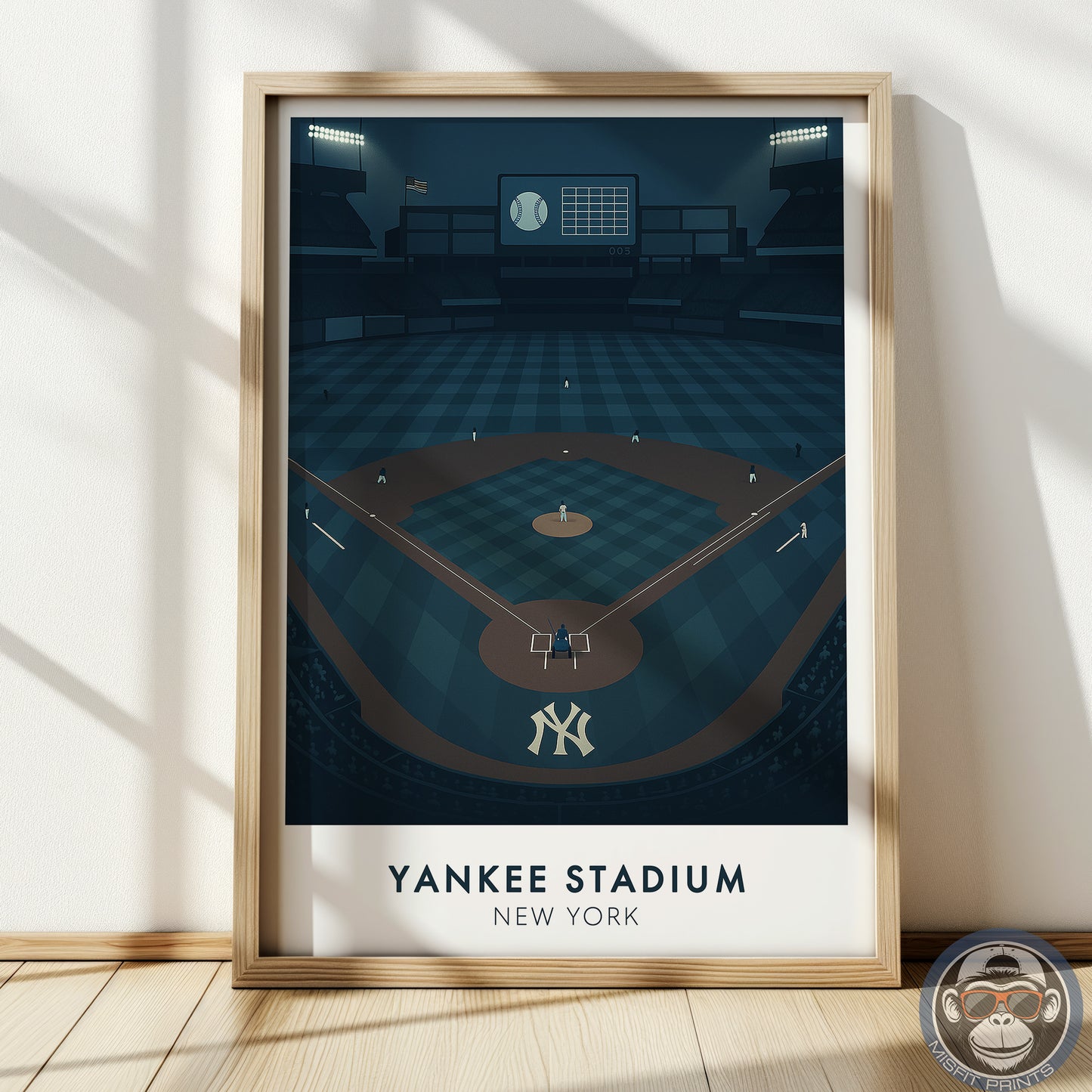 New York Night Baseball Poster, Minimalist Stadium Art Print