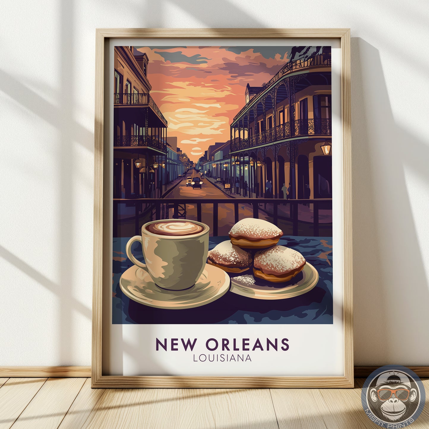 New Orleans Coffee & Beignets Print: French Quarter Vintage Travel Poster