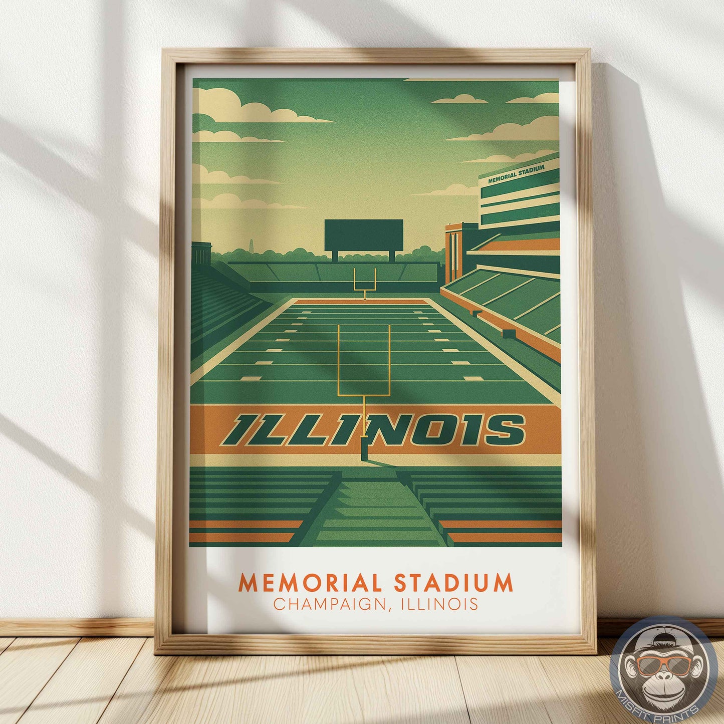 Memorial Stadium Illinois Art Print: Minimalist College Football Poster