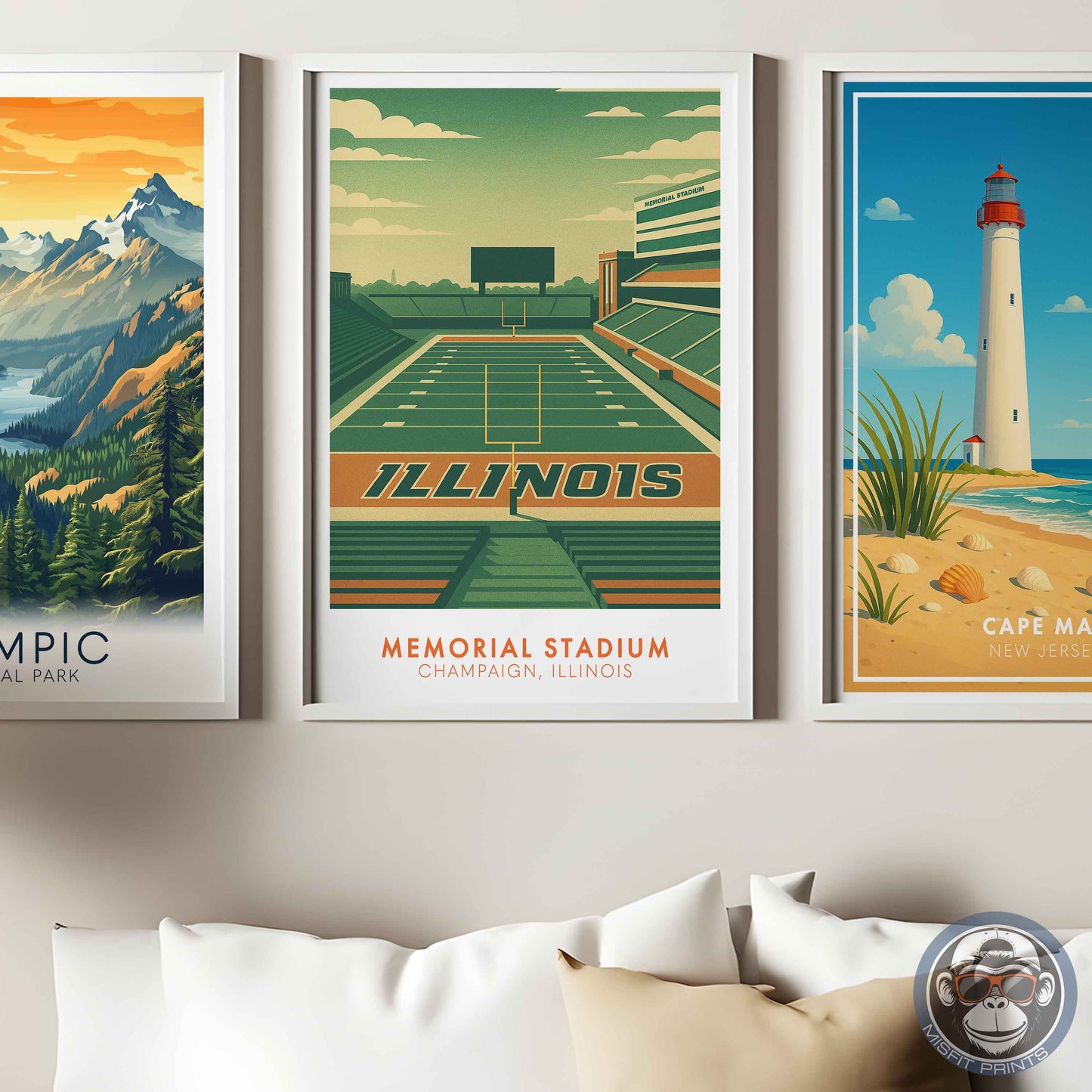 Memorial Stadium Illinois Art Print: Minimalist College Football Poster