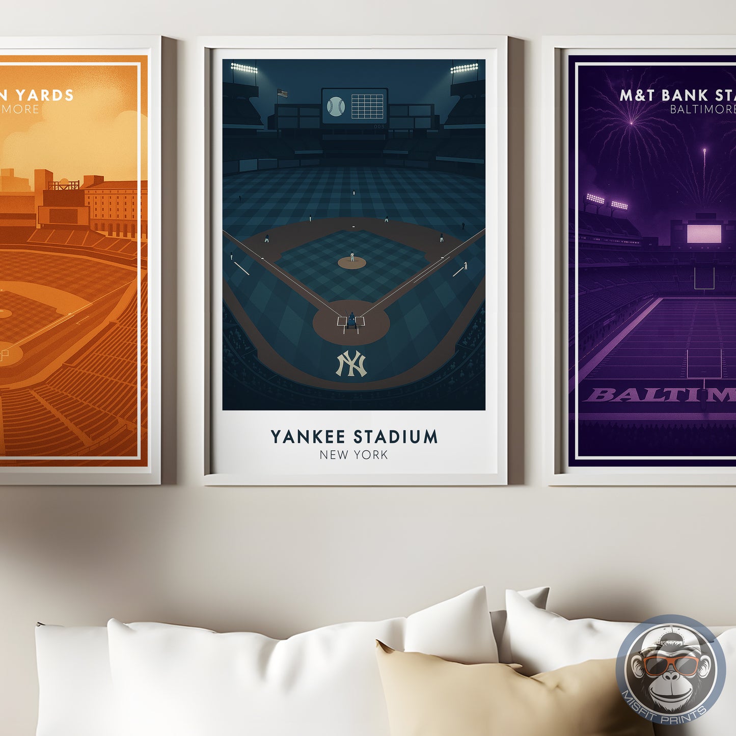 New York Night Baseball Poster, Minimalist Stadium Art Print