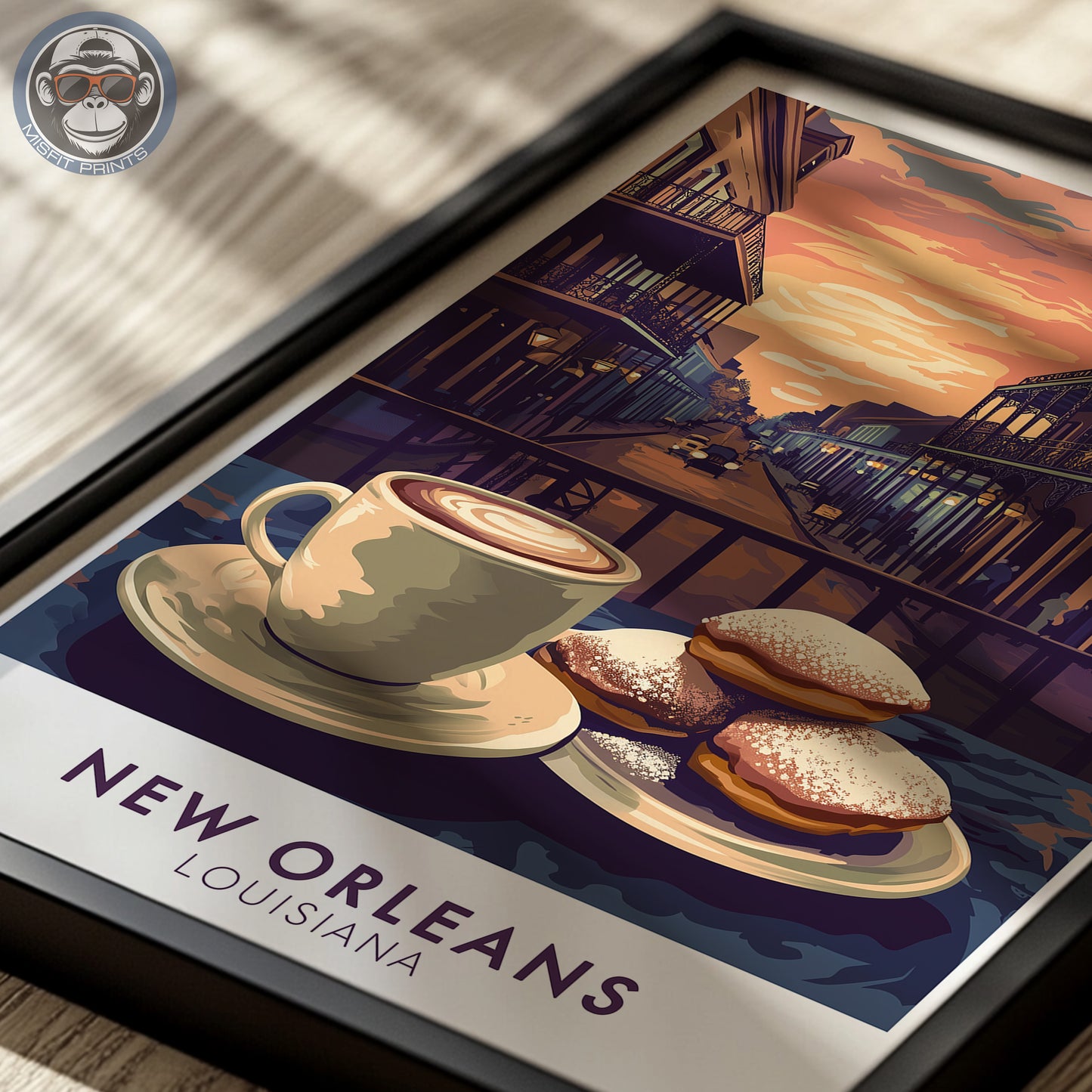 New Orleans Coffee & Beignets Print: French Quarter Vintage Travel Poster