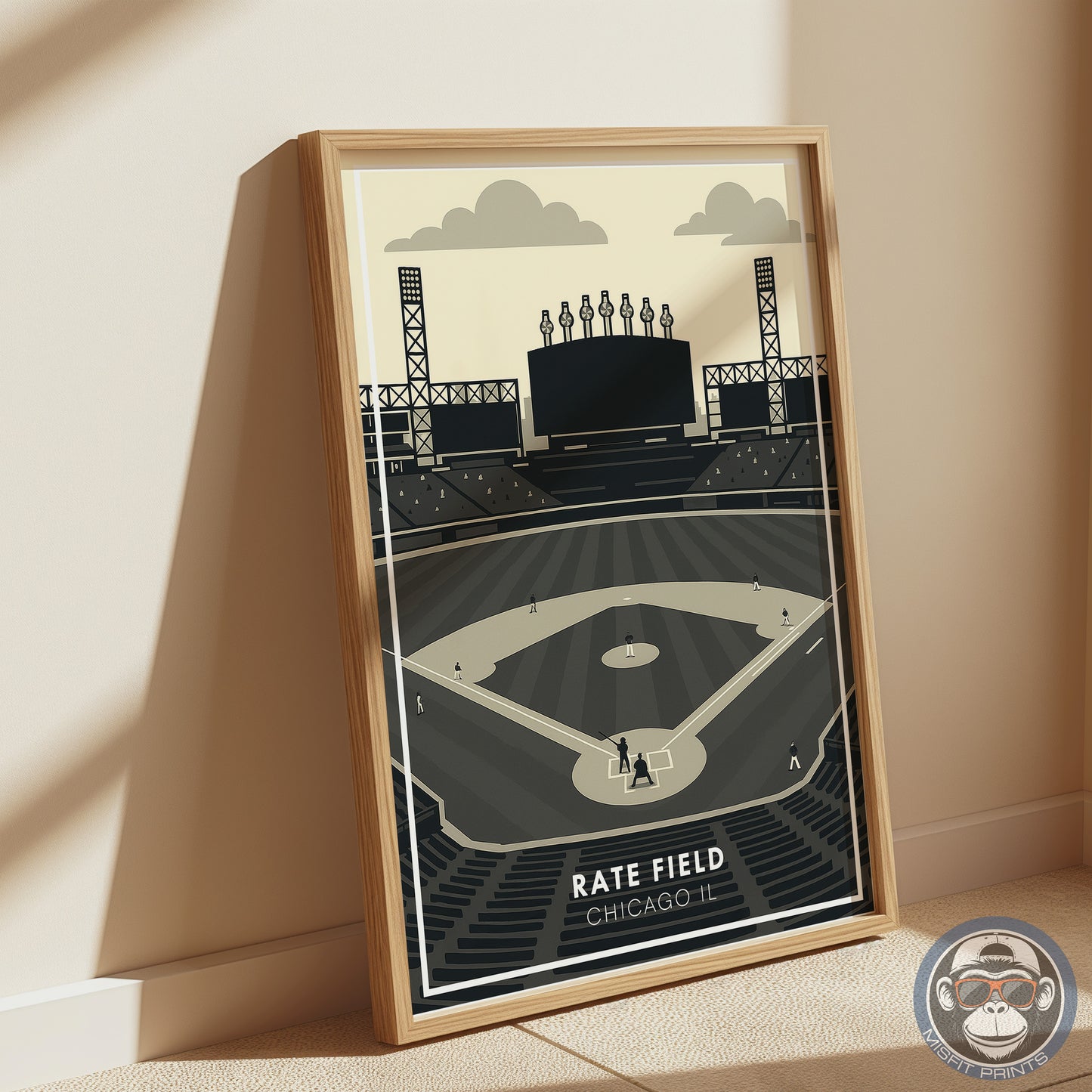 Minimalist Chicago Baseball Stadium Poster – South Side Ballpark Art Print