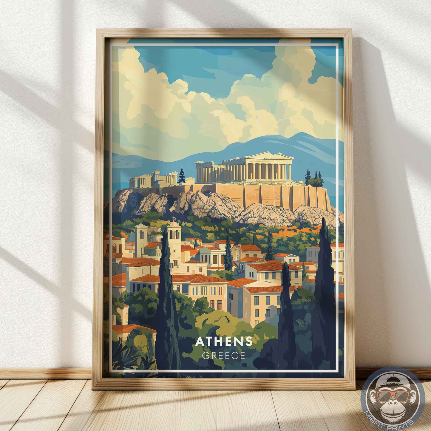 Athens Poster – Greece Travel Wall Art, Acropolis Print, Mediterranean Architecture Decor
