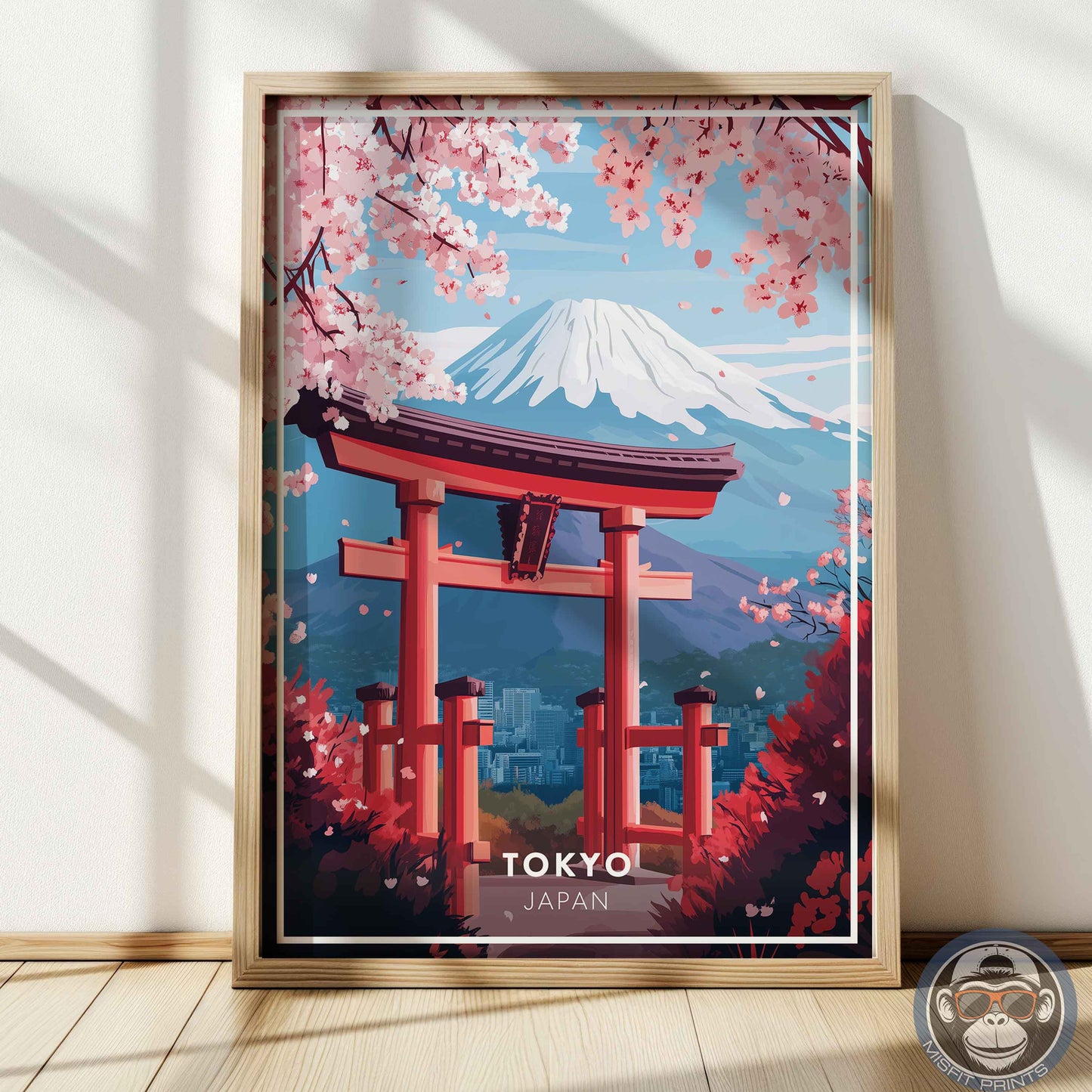Tokyo Poster – Japan Travel Wall Art, Mount Fuji Print, Torii Gate and Cherry Blossom Decor