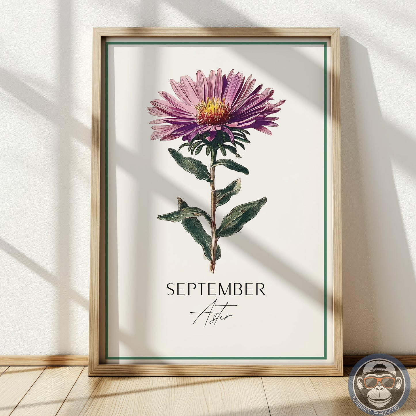 September Birth Flower Print – Aster Botanical Wall Art – Vintage Floral Birthday Gift