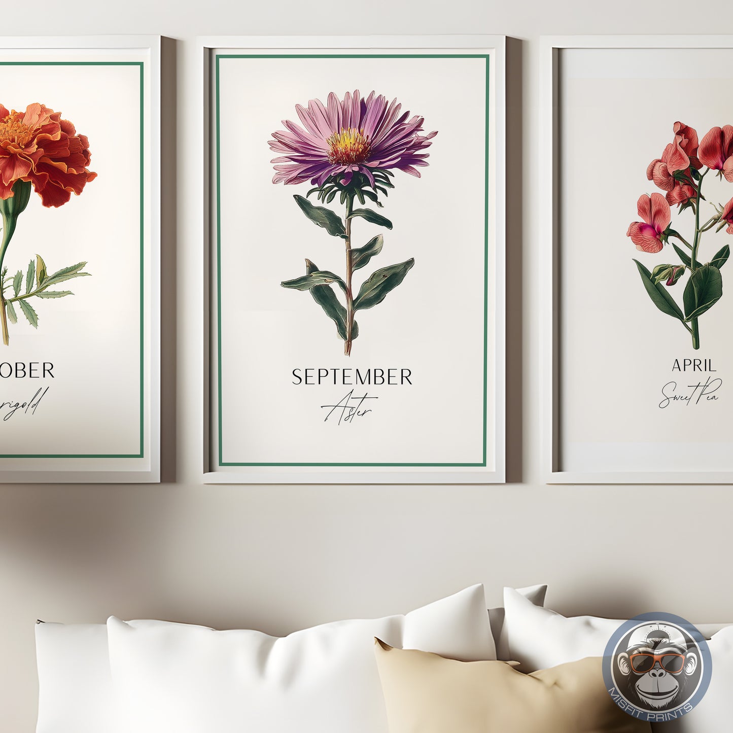 September Birth Flower Print – Aster Botanical Wall Art – Vintage Floral Birthday Gift