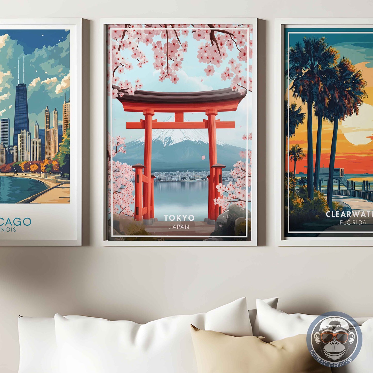 Tokyo Poster – Japan Travel Wall Art, Mount Fuji Print, Torii Gate and Cherry Blossom Decor