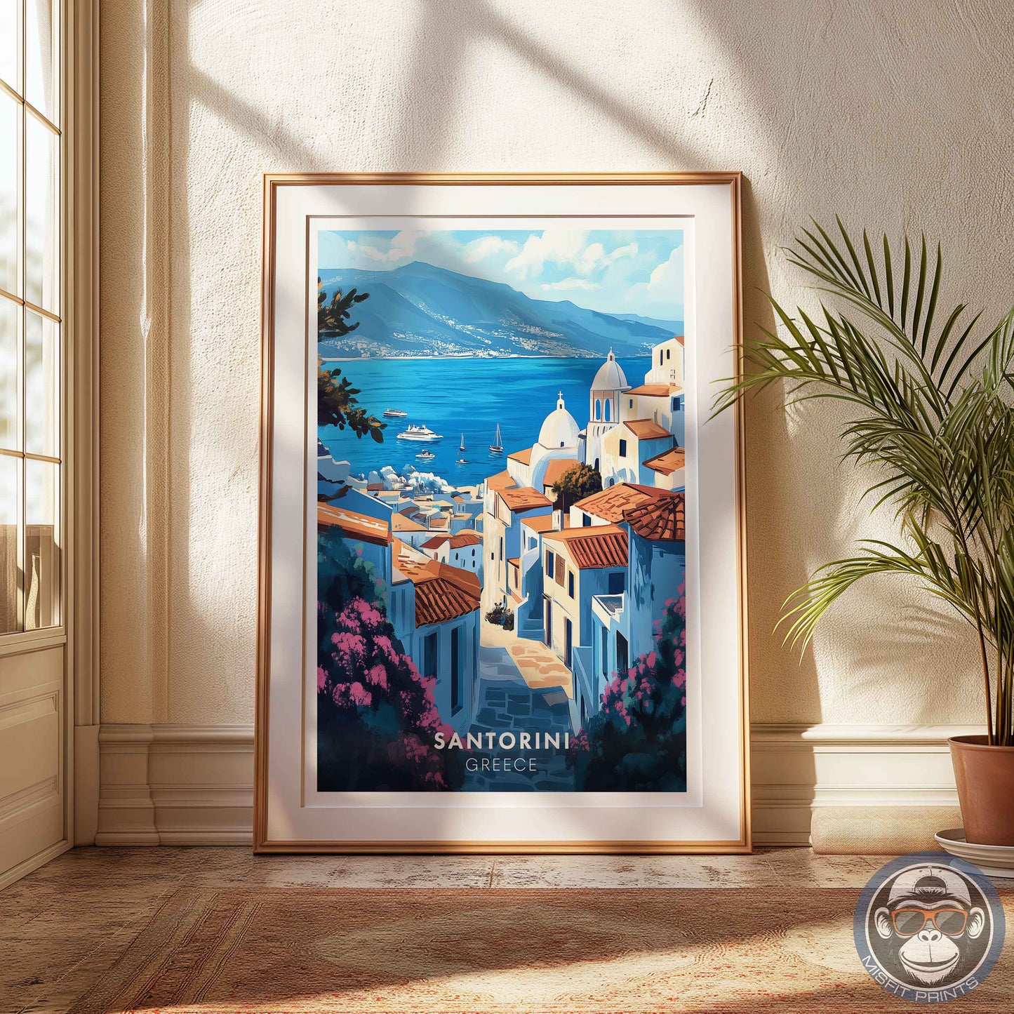 Santorini Poster – Greece Wall Art, Aegean Coastal Print, Mediterranean Travel Decor