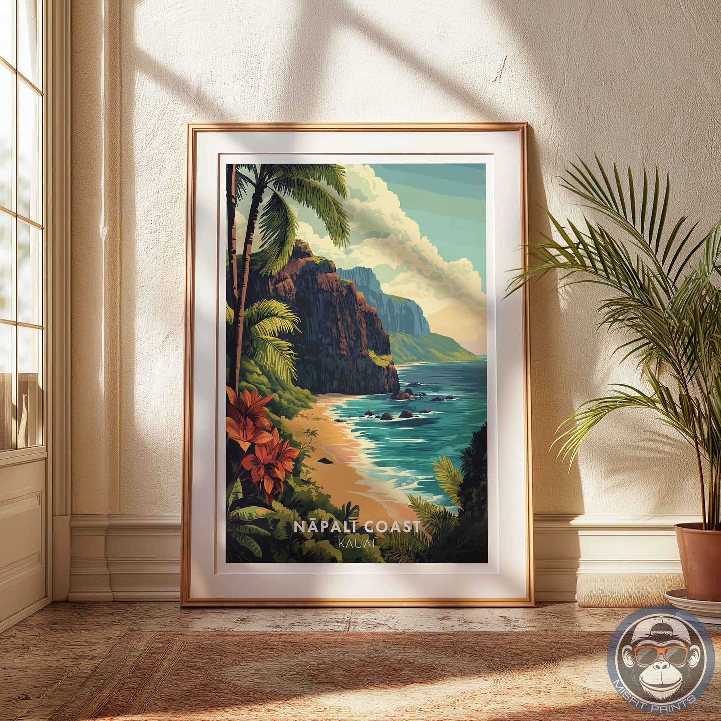 Nā Pali Coast Poster – Kauai Hawaii Wall Art, Tropical Beach Print, Island Travel Decor