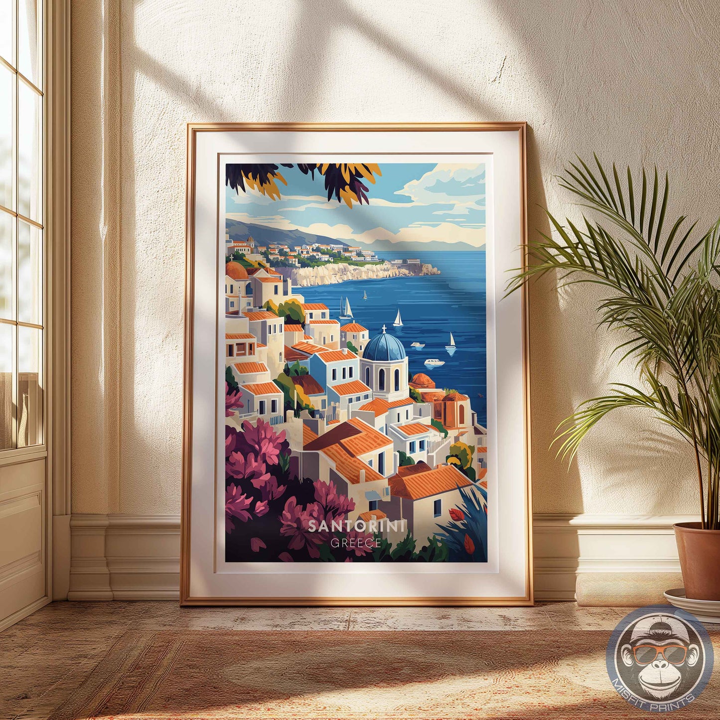Santorini Poster – Greece Coastal Wall Art, Mediterranean Travel Print, Island Decor