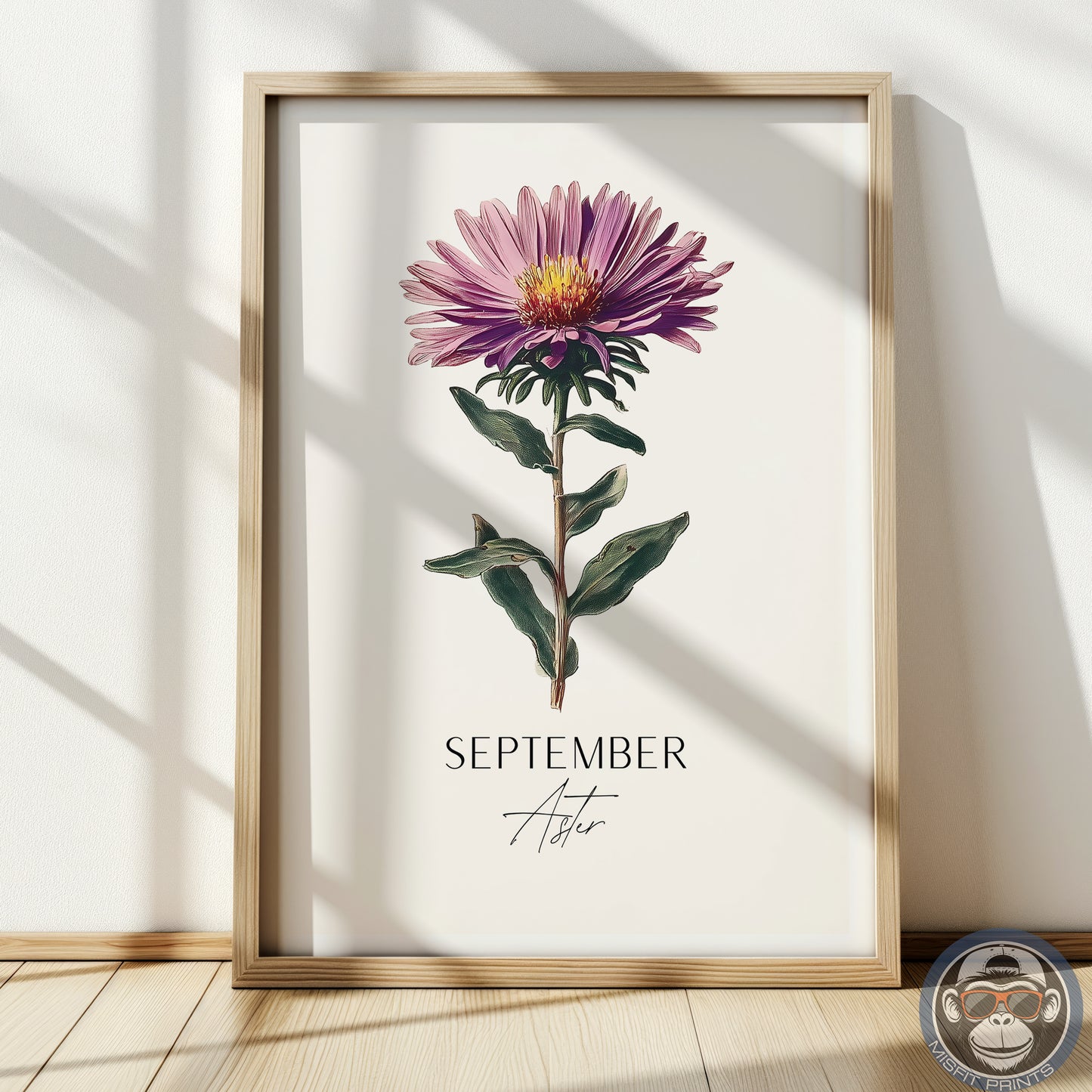 September Birth Flower Print – Aster Botanical Wall Art – Vintage Floral Birthday Gift