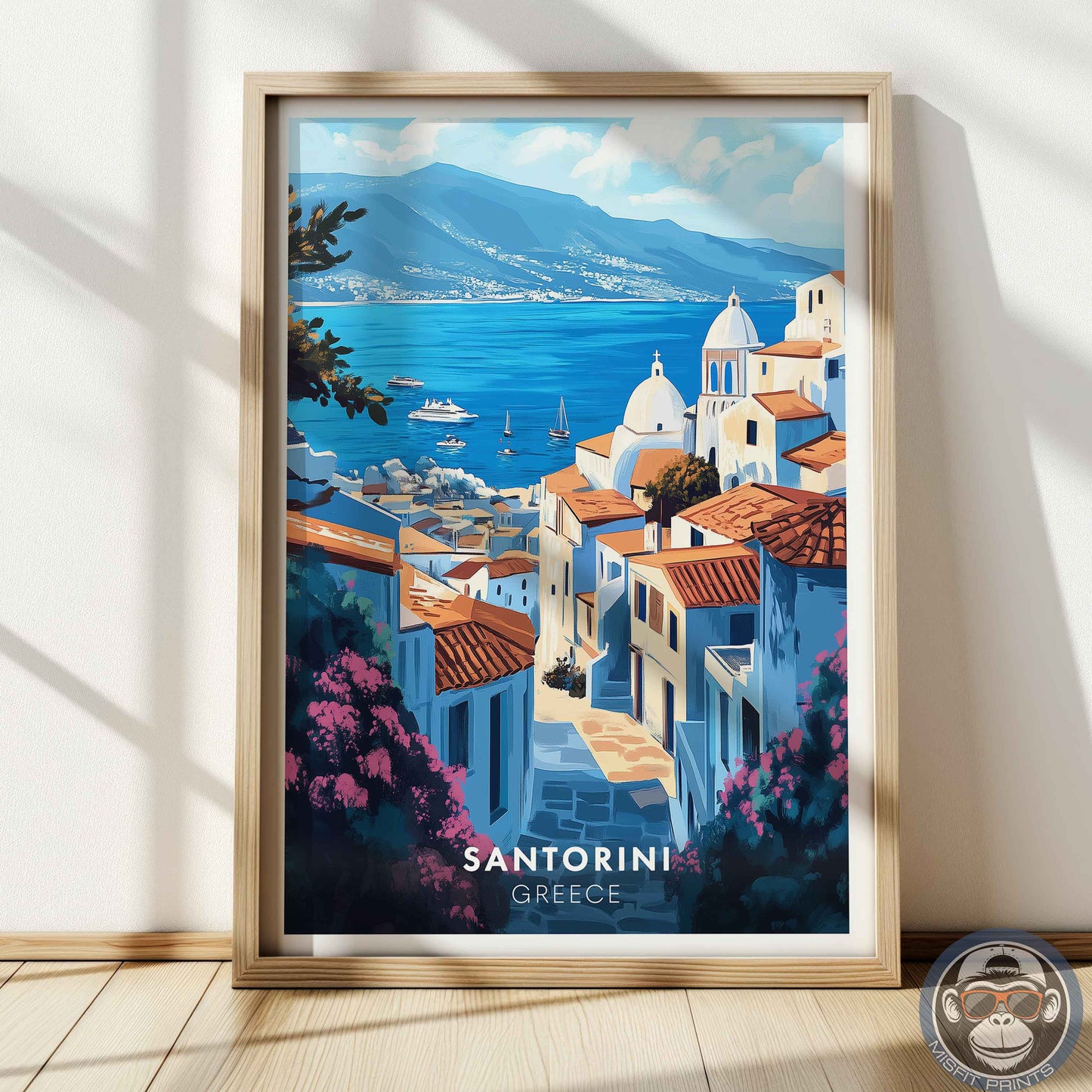 Santorini Poster – Greece Wall Art, Aegean Coastal Print, Mediterranean Travel Decor