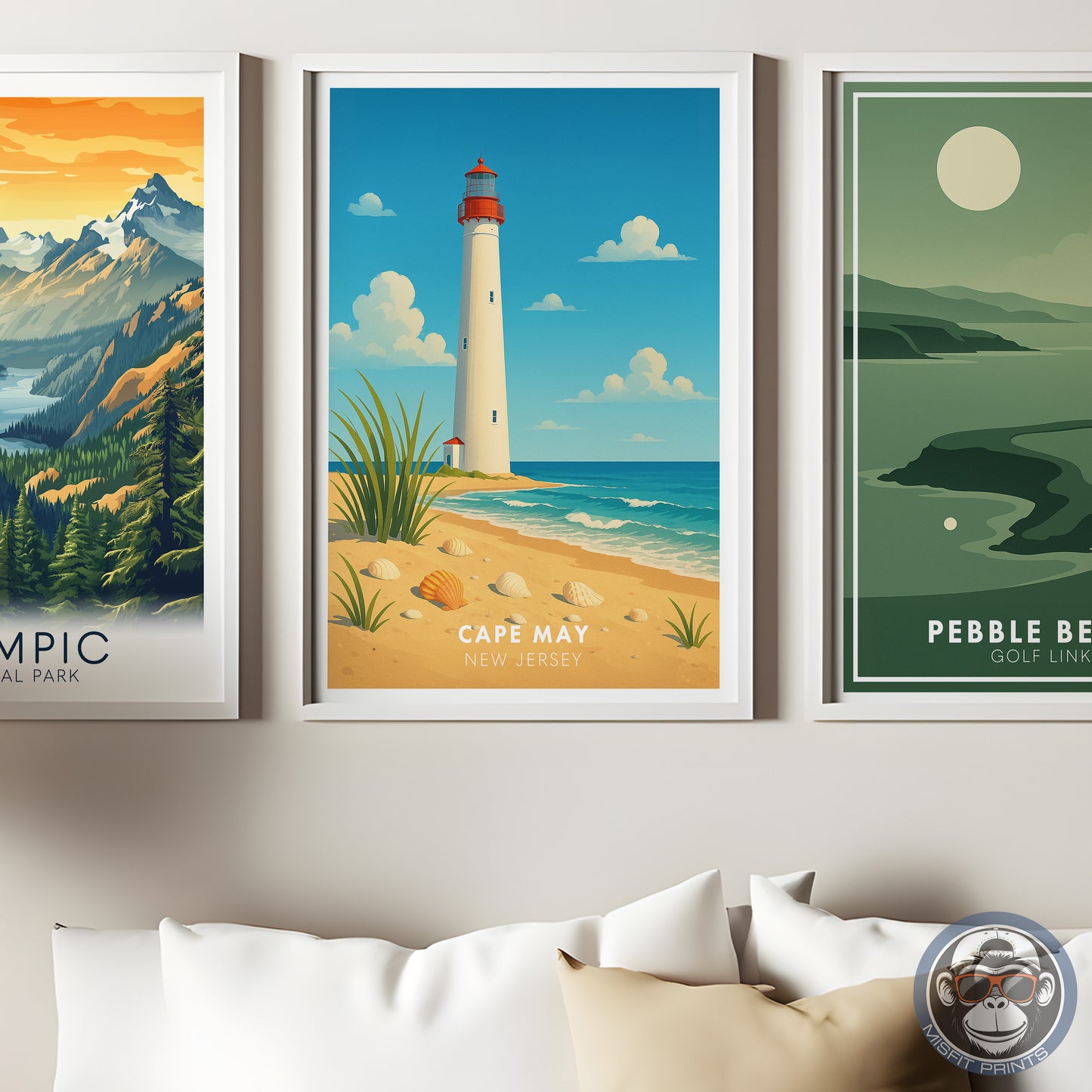 Cape May Lighthouse Art Print – Coastal New Jersey Beach Poster, Nautical Wall Decor, Seaside Home Artwork, Misfit Prints