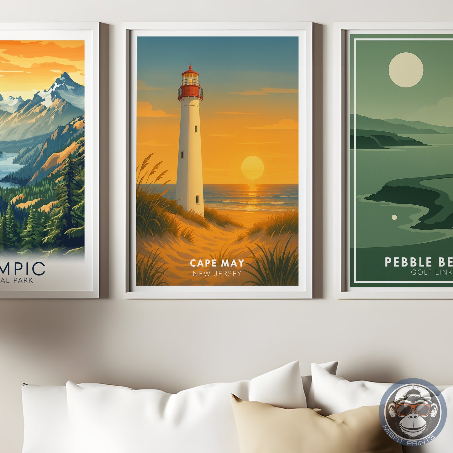 Cape May Lighthouse Poster – New Jersey Coastal Wall Art – Minimalist Travel Print – Beach Sunset Home Decor