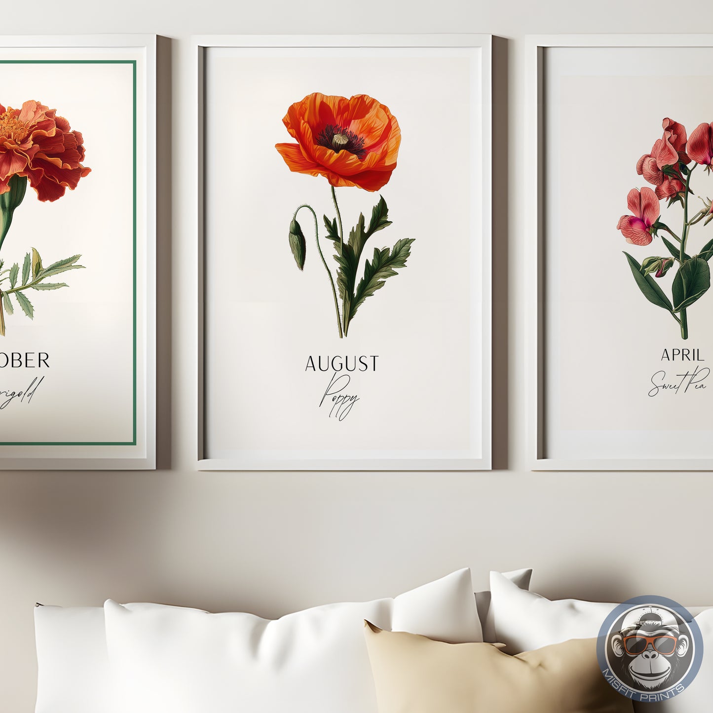 August Birth Flower Art Print – Poppy Illustration | Vintage Botanical Wall Art | Birthday Gift Poster | Misfit Prints