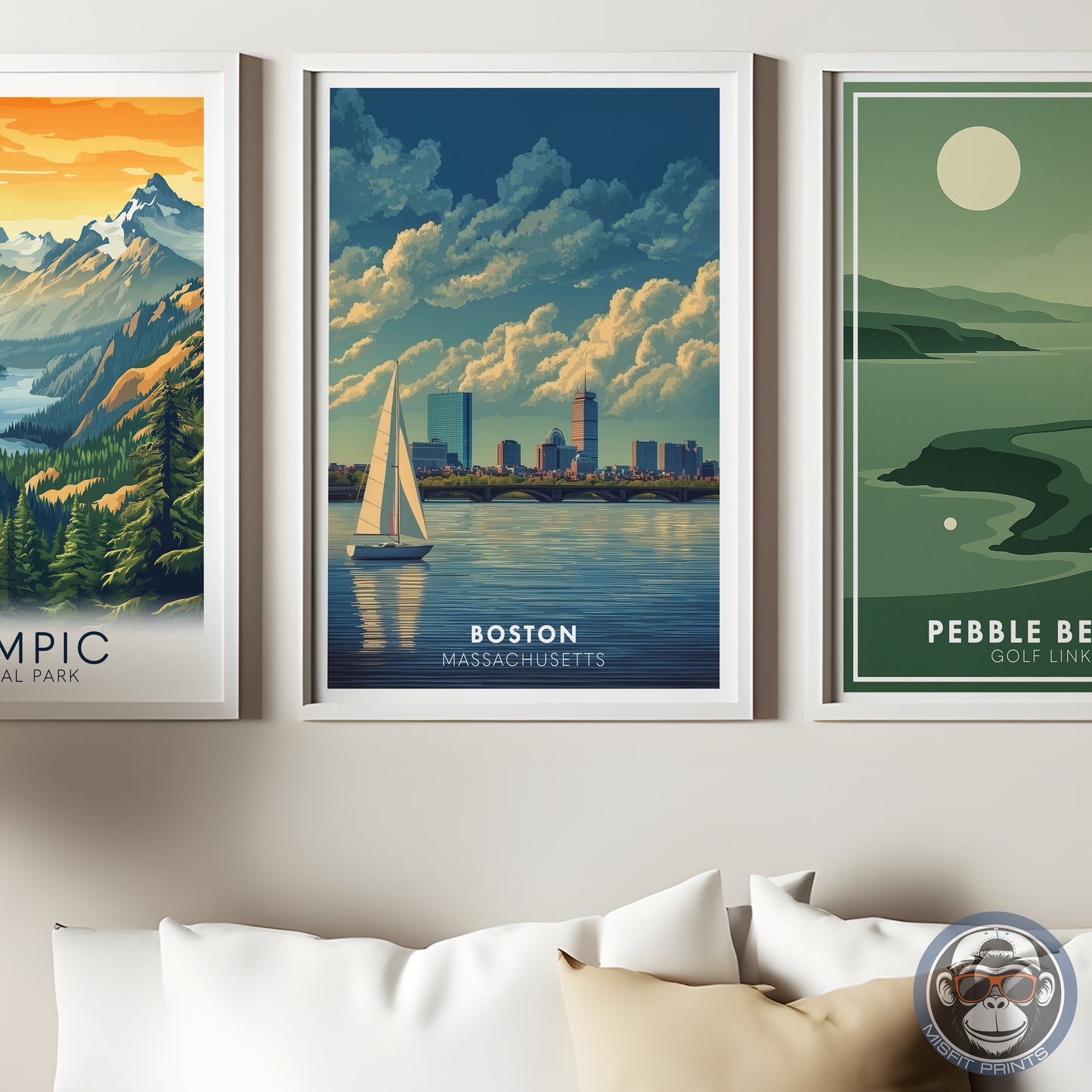 Boston Massachusetts Poster | Charles River Sailboat Art Print | Modern Travel Poster of Boston Skyline | Coastal Wall Art