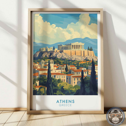 Athens Poster – Greece Travel Wall Art, Acropolis Print, Mediterranean Architecture Decor