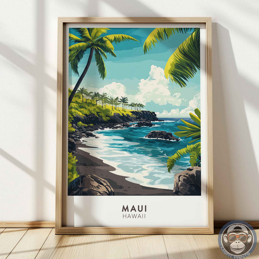 Maui Hawaii Poster – Tropical Beach Wall Art, Coastal Travel Print, Pacific Island Decor