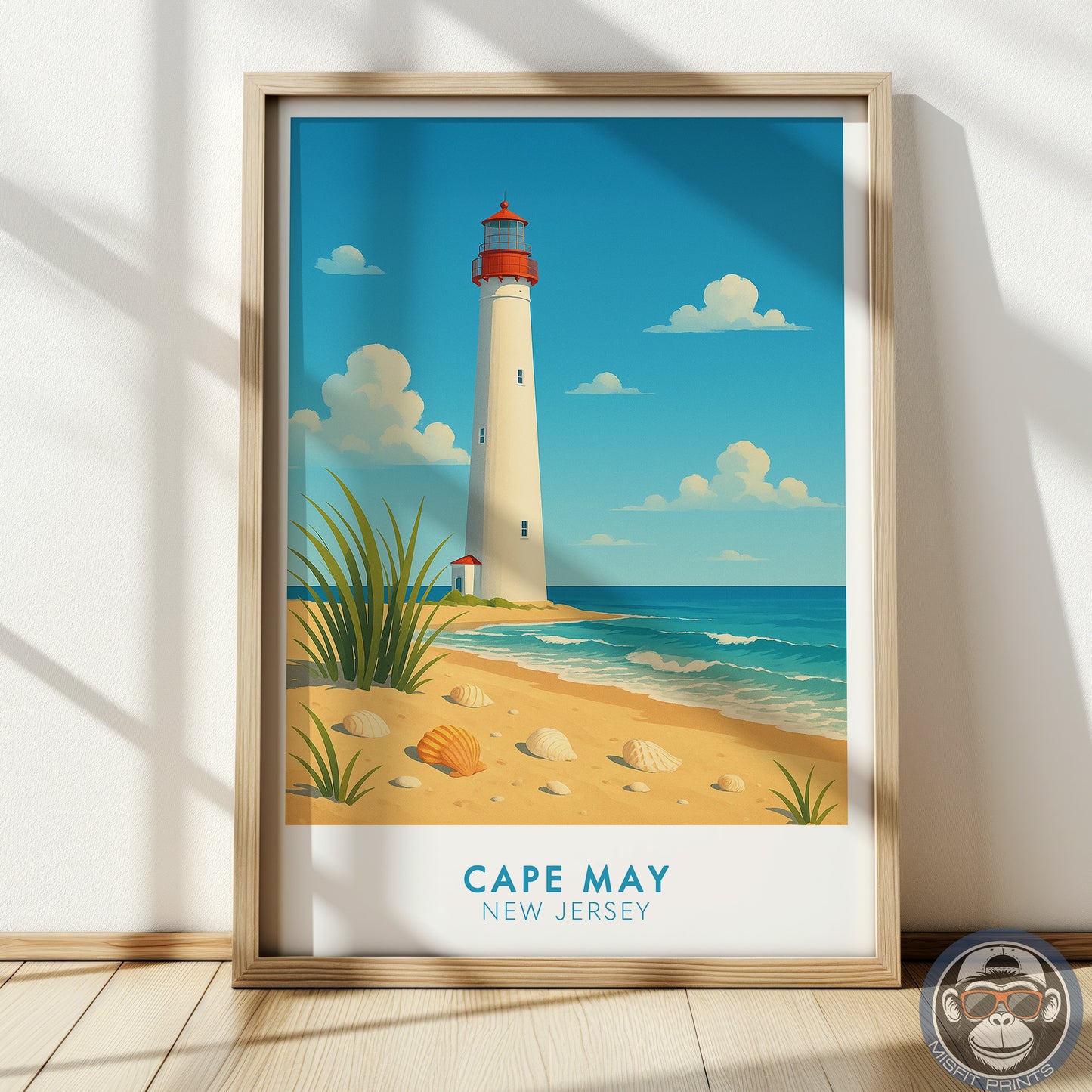 Cape May Lighthouse Art Print – Coastal New Jersey Beach Poster, Nautical Wall Decor, Seaside Home Artwork, Misfit Prints