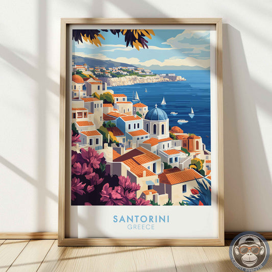 Santorini Poster – Greece Coastal Wall Art, Mediterranean Travel Print, Island Decor