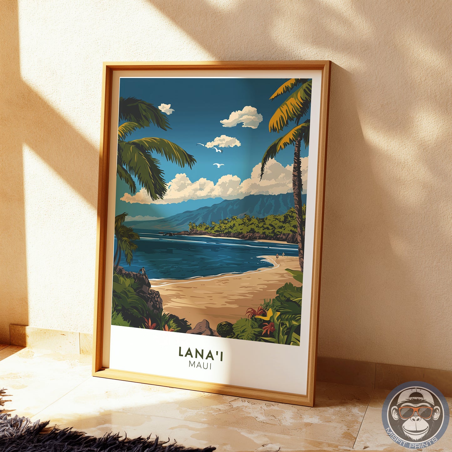 Lanai Maui Hawaii Travel Poster | Tropical Beach Coastal Wall Art