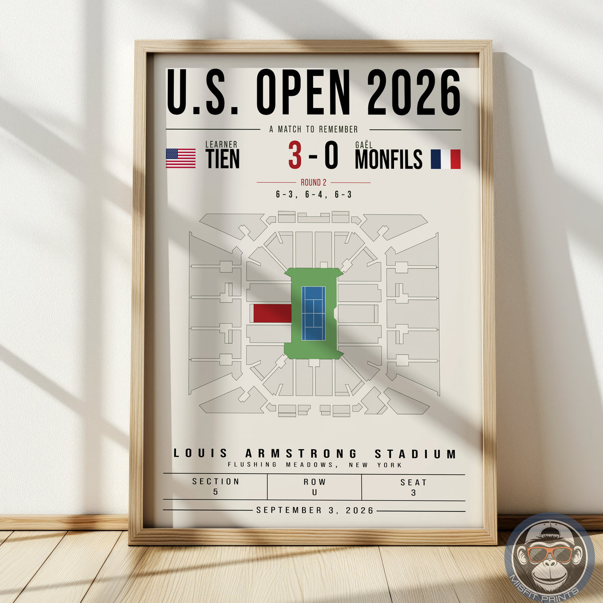 Custom US Open Tennis Stadium Seat Map Poster