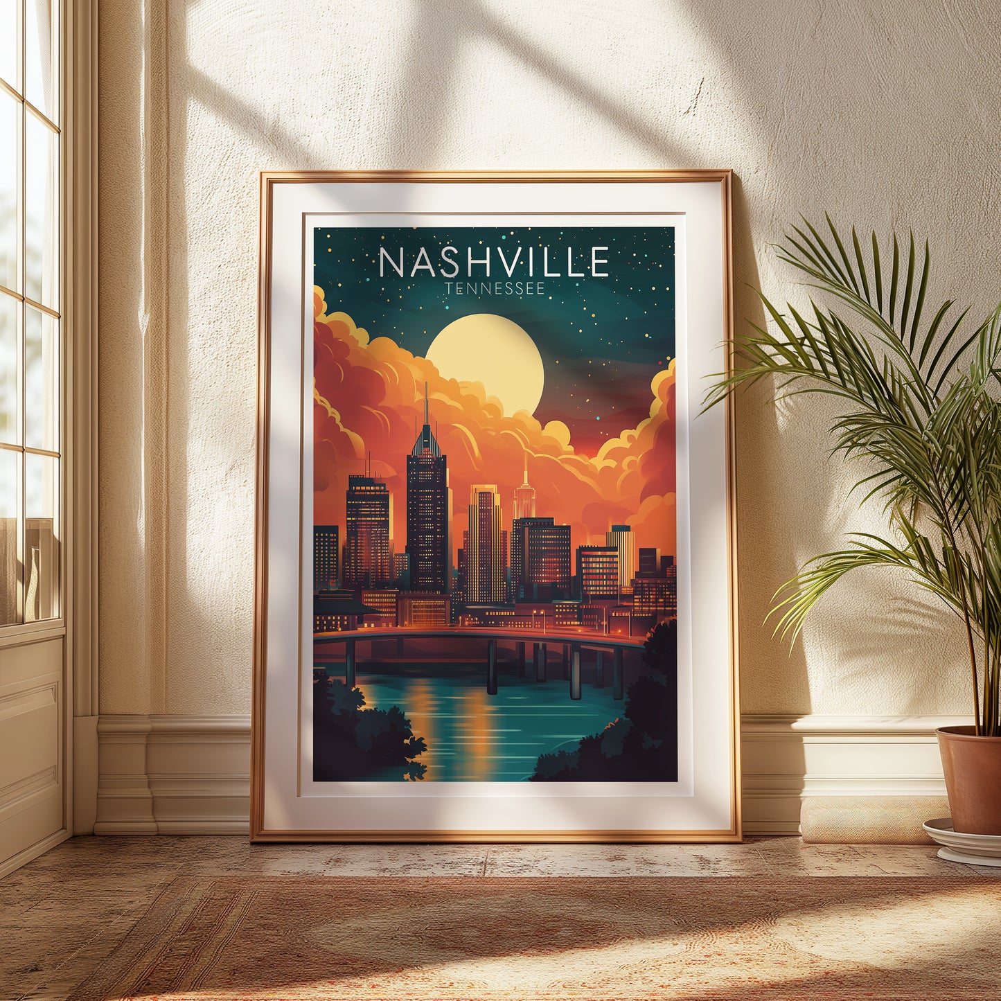 Nashville Skyline Art Print — Sunset Cityscape Wall Art