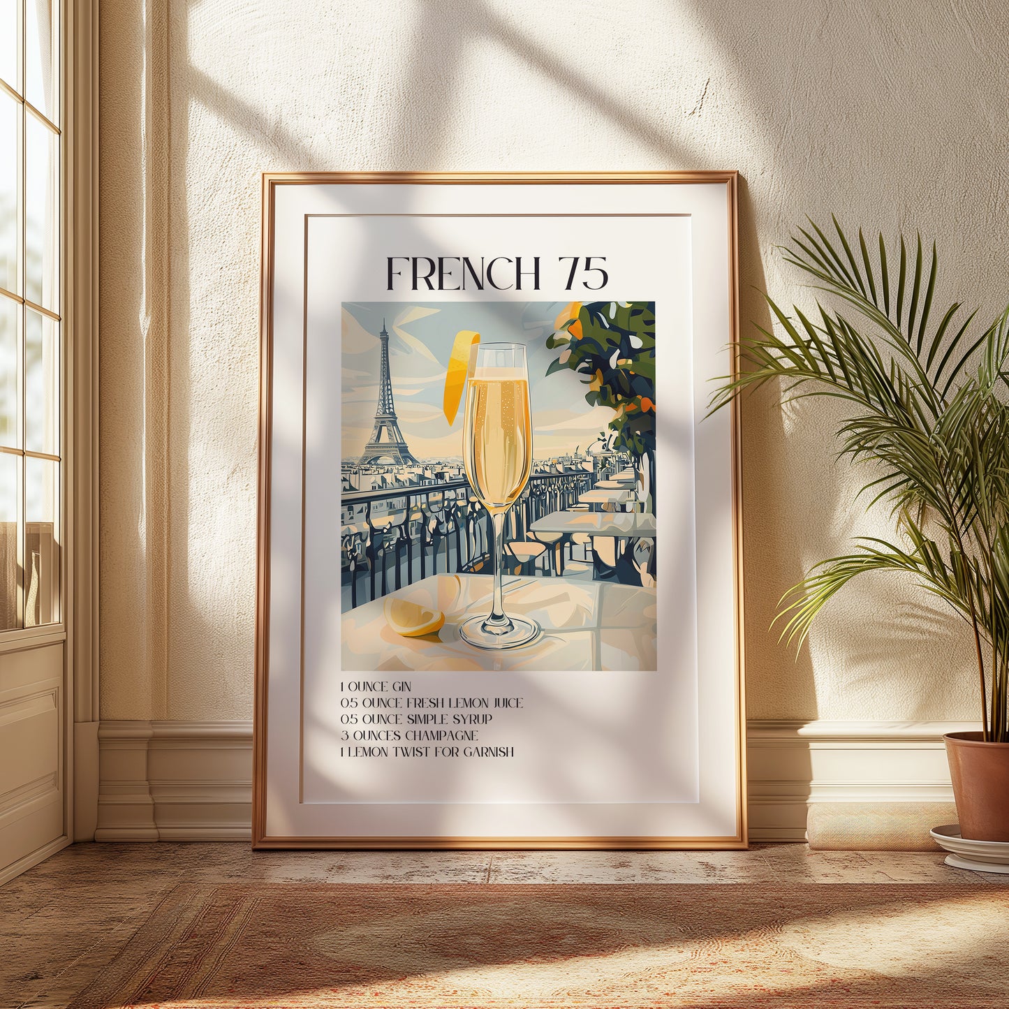French 75 Cocktail Poster | Elegant Recipe Print for Home Bar Decor & Kitchen Art | Unique Gift for Cocktail Lovers