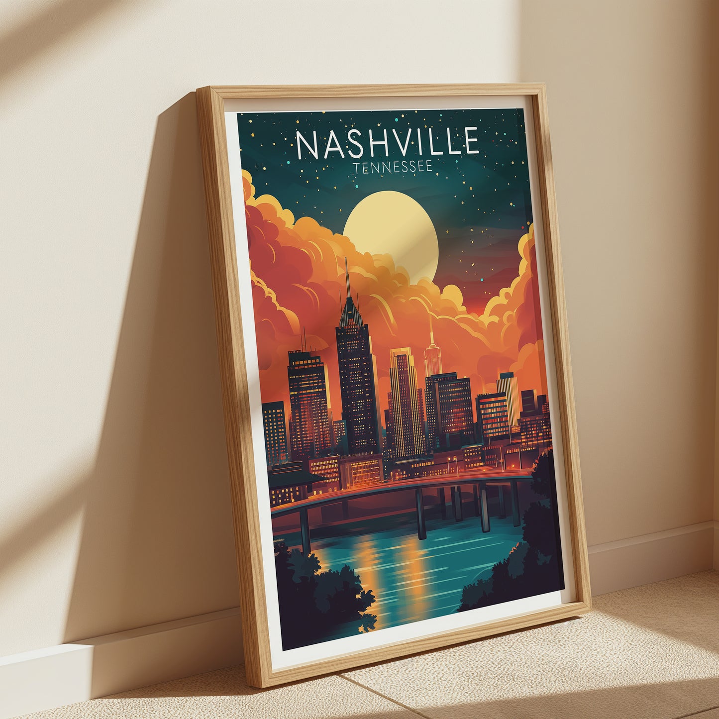 Nashville Skyline Art Print — Sunset Cityscape Wall Art