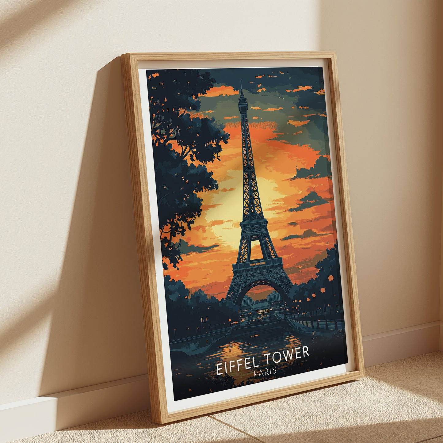 Eiffel Tower Paris Poster – Sunset Silhouette Wall Art Print